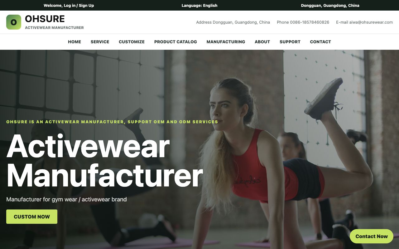 OHSURE Activewear homepage preview