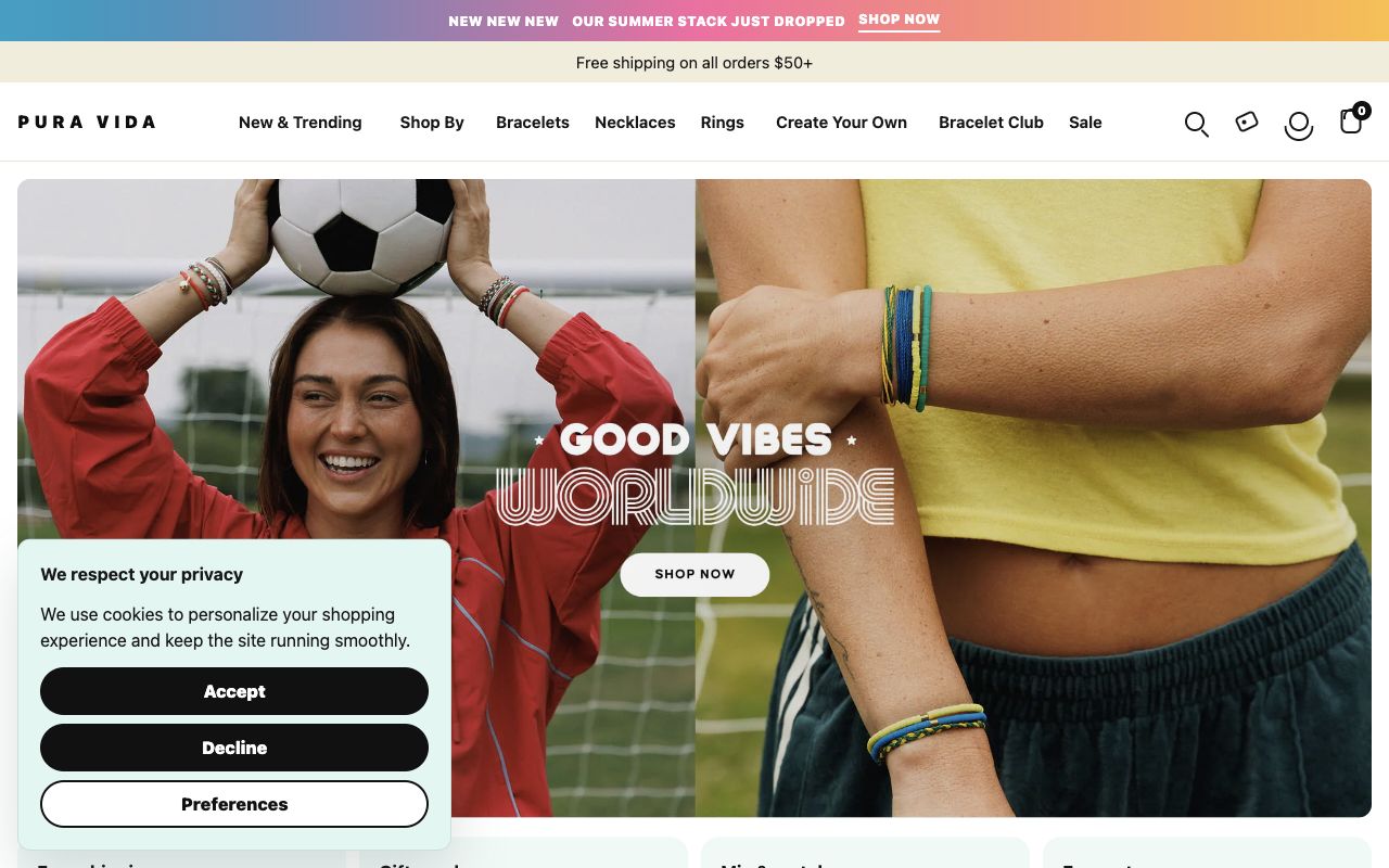 Pura Vida Bracelets homepage preview