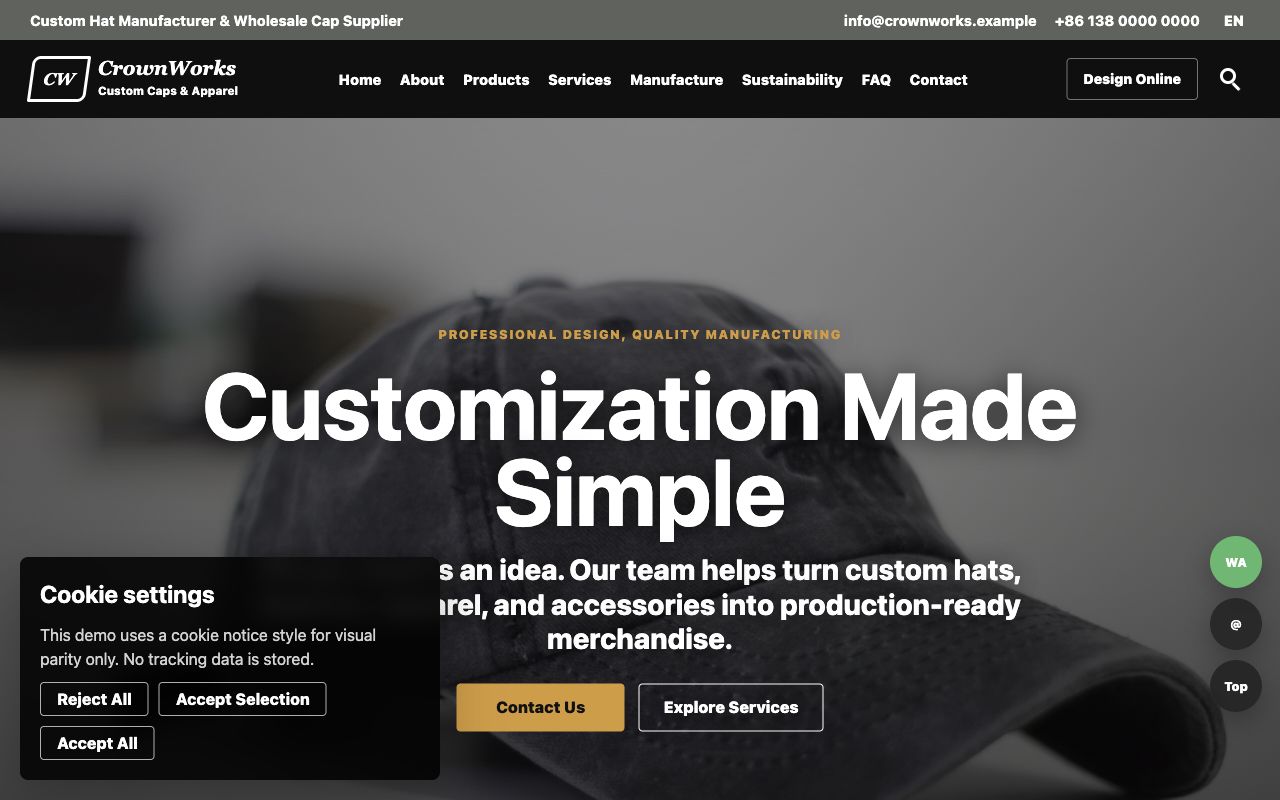 CrownWorks homepage preview